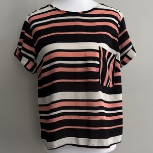 Atmosphere Black and Pink Striped Short Sleeve Light Top size 6